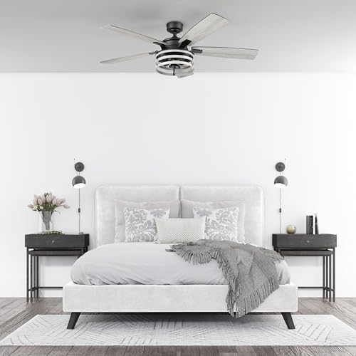 Honeywell Ceiling Fans Carnegie, 52 Inch Industrial Style Indoor LED Ceiling Fan with Light, Remote Control, Dual Mounting Options, 5 Dual Finish Blades, Reversible Airflow - 51855-01 (Matte Black) - image 2