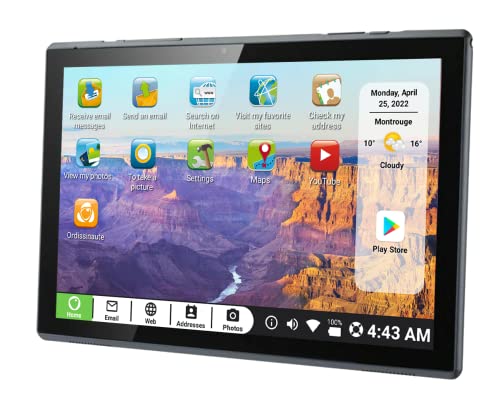 Il tablet ha uno schermo da 10,1 pollici, una capacità di archiviazione di 32 GB, 1 porta USB-C e una fotocamera sul davanti e una sul retro. Le immagini di qualità eccellente vengono scattate e archiviate automaticamente sul tablet, in modo da poterle condividere istantaneamente con amici e familiari con pochi clic.