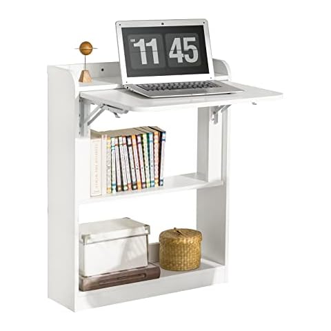 Mesa Escritorio Plegable SoBuy FWT92-W con Estantes de Almacenamiento Cover