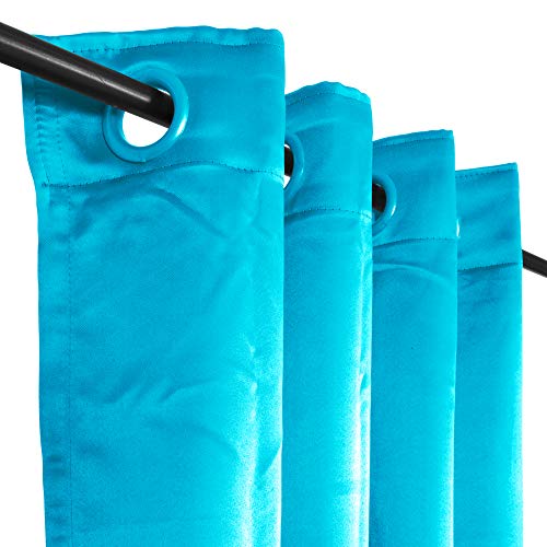 Image of Story@Home Room Darkening Faux Silk Noise Reducing Thermal Insulated Eyelet Ring Top Blackout Curtains Set of 2 Piece with Tie Backs - (5 Feet - Window) 46 Inch x 60 Inch, Ocean Blue
