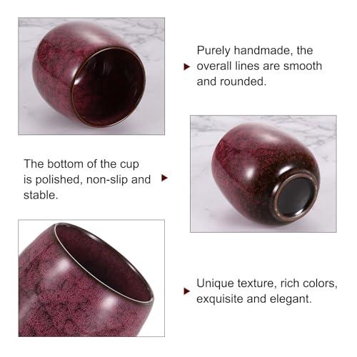 Sourcing Map 2pcs Chinese Ceramic Teacups 5.75oz Traditional Gong Fu Tea Set with No Handle Small Coffee Cup for Mate Tea, Warm Red - Image 3