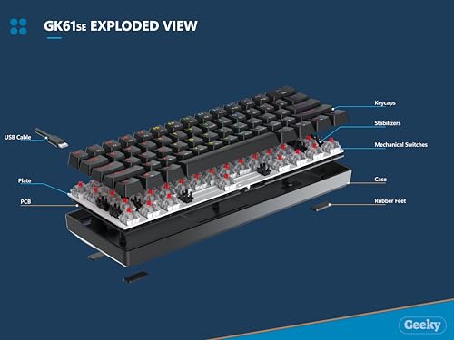 Geeky GK61 SE 60% | Mechanical Gaming Keyboard | 61 Keys Multi Color RGB LED Backlit for PC/Mac Gamer | ANSI US American Layout (Blue, Mechanical Red) by Geeky - Image 3