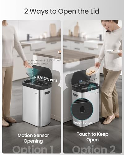 Image of SONGMICS Motion Sensor Trash Can, 13 Gallon (50 L), Soft-Close Lid