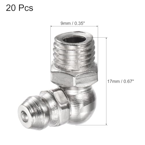 Image of uxcell Nickel-Plated Iron 90 Degree Grease Fitting M8 x 1mm Thread Hydraulic Grease Fitting Accessories, 40Pcs