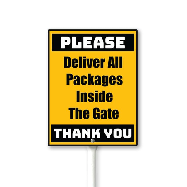 Geroclonup Please Deliver All Packages Inside The Gate Sign with Stake -7x8.8inch Lawn Sign Sturdy Aluminum Sign for Outdoor Use Waterproof Sign Outdoor Decor for Lawn Yard Garden