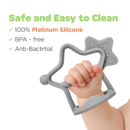 Image of Moyuum Silicone Star Teether Toy | Made in Korea, Provides Teething Relief, Wearable Wrist Teether is Easy to Hold, Drop Resistant Bracelet, Babies 3+ Months