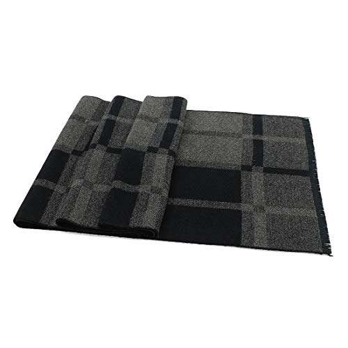 Bufanda de hombre de punto de invierno suave bufanda larga a cuadros gris negro 5