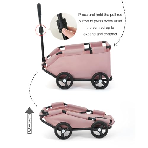 kamulouk Houndewagen MIT 4 Räder, Klappbare Kleine Hunderebuggy, Hunderbuggy bis 10 kg für Reissen Eininkaufen Gehen Spieler Rosa