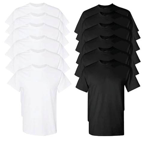 EVERYDAY TEES 12 Pack Mens Cotton Crew Neck Regular T-Shirts Bulk Short Sleeve Lightweight Tees Mix Colors (US, Alpha, X-Large, Regular, Regular, Black & White)