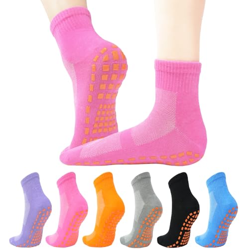 jeuhut Pilates Socks for Women Non Slip Grip socks Woman for Yoga Barre Hospital Barefoot (6 pairs mesh socks)