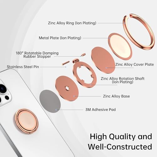 Image of Mizi Cell Phone Ring Holder Finger Grip Stand - 360 Rotation Metal Kickstand for Magnetic Car Mount, for All Smartphones & Tablets - Rose Gold