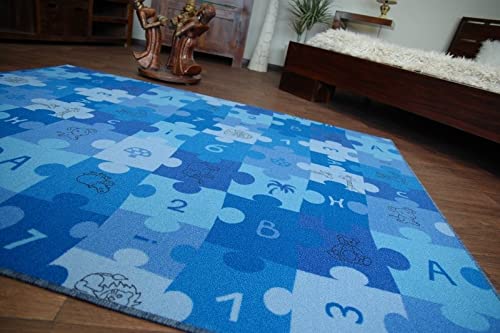 rugsx Tapis Enfant Puzzle Bleu 100x100 cm
