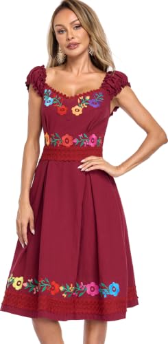 Image of Women's Mexican Dress Embroidered Causal Lace Party Dress