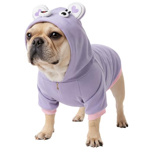 CHEERTAILS French Bulldog Clothes Sweaters, Frenchie Clothes Dog Hoodie for Small Medium Dogs Girl Boy, Fleece Puppy Sweater Cold Weather Winter Coats, Purple,M