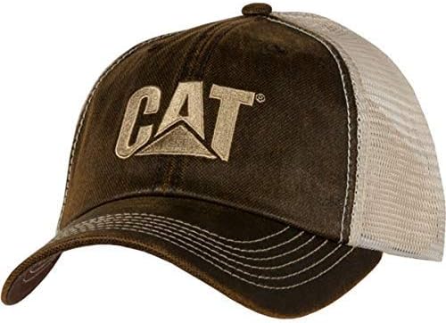 Caterpillar CAT Heavy Equipment Brown Waxy Khaki Mesh Cap/Hat