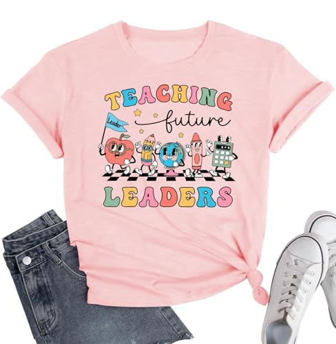 Teacher Shirts Women Teaching Future Leaders Shirts Back to School Shirt Short Sleeve Tee Tops