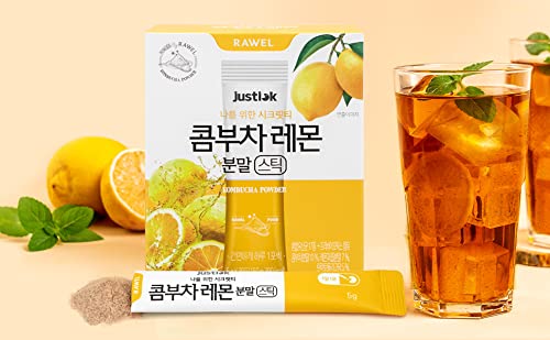 Rawel Kombucha Powder Lemon Flavor 150G (5G X 30Packs) / Powdered Drink Mix With Prebiotics / Fermented Drink Tea Powder / Support Gut Health And Immunity #TOP7