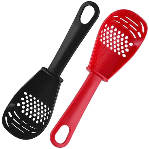 2 pezzi Cucchiaio da cucina multifunzionale, Cucchiaio forato in plastica PP Cucchiaio da zuppa Cucchiaio da colino resistente al calore con Foro per appendere la cottura, grattugiare cucchiaio f