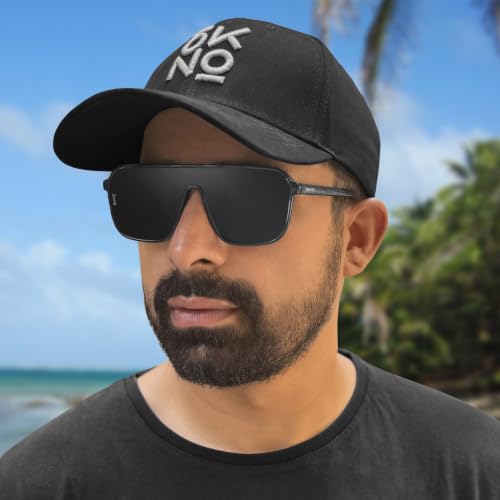 Image of Eyewearlabs OKNO | Polarized Over-Sized Unilens Rectangular Branded Stylish Sunglasses For Men & Women | 100% UV Protection Shades | Cricket Sports Cycling Driving | RYFT