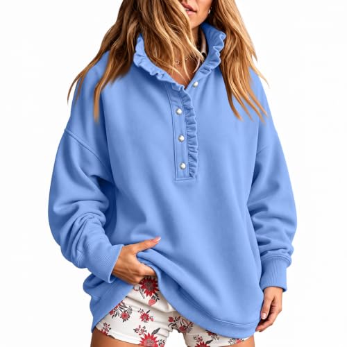 Cute Sweatshirts for Women Mockneck Ruffled Collared Fall Sweatshirt - image 1