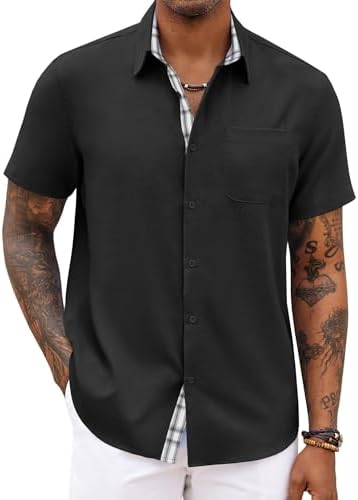 COOFANDY Men's Button Down Shirts Short Sleeve Casual Summer Beac...