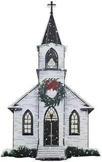 Craig Bachman 12" Metal Embossed Sign: Winter Church - Metal Ornament Wall Door Hanger Decorative Sign