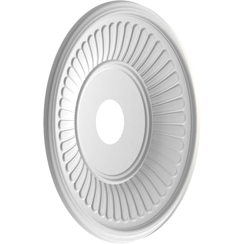 Image of Ekena Millwork CMP19BEGBW Berkshire Thermoformed PVC Ceiling Medallion (Fits Canopies up to 8 3 /8 inch), 19 inchOD x 3 1 /2 inchID x 1 inchP, UltraCover Satin Blossom White