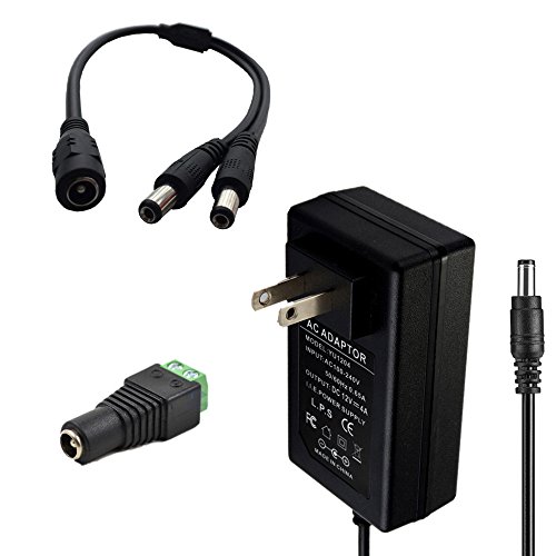 Dzydzr 48W 80-250V Ac To Dc 12V 4A Wall Adapter Dc Power Supply + 1 Female To 2 Male Dc Splitter Y Cable + 5.5Mm X 2.1Mm Dc Female Jack Connector #TOP7