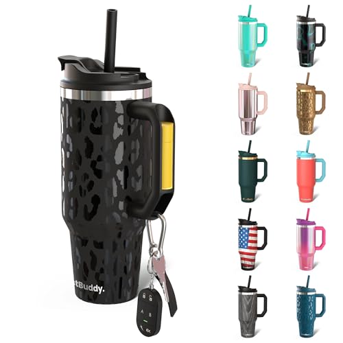 Frost Buddy Thicc Buddy - 40 oz Stainless Steel Vacuum Insulated Tumbler with Lid and Straw for Water - Travel Mug Cupholder Friendly - Gifts for Women Men Him Her (Black Leopard)