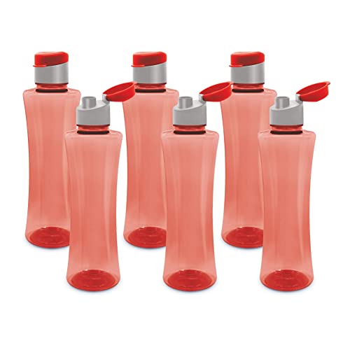 Image of FLAIR Sleek PET Water Bottles With Fliptop Lid Set of 6 Pcs 1000 ML (RED)