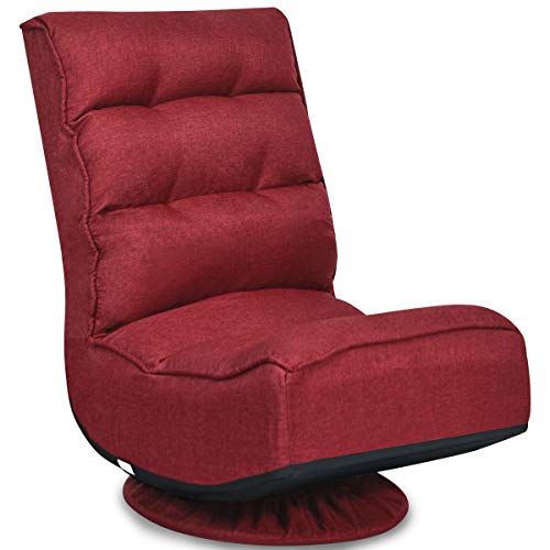 COSTWAY Chaise de Sol Pliable et Réglable en 5 Positions, Chaise Pivotante et Convertible Rembourrée Confortable, Fauteuil Salon Relax Sol Idéale pour Lire,...