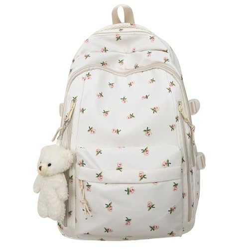Sac à dos floral rose de grande capacité avec peluche d'ours pour l'école des filles