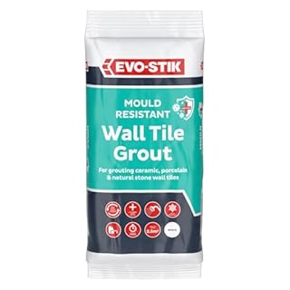 Evo Stik Wall Tile Grout Mould Resistant White - 500g - Fast Setting - Suitable for Kitchens and Bathrooms - Ceramic - Stone & Porcelain