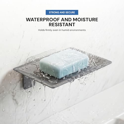 Image of MIORAH Self Adhesive Soap Holder for Bathroom Wall - Strong Grip Soap Stand for Bathroom, No Drill Wall Mounted Soap Dish with Drain Tray, Bathroom Soap Holder & Soap Case Aluminum