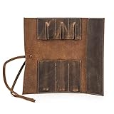 Smooth Handle. FTFTO Genuine Leather Retro Pencil Cases Roll Pen Bag Storage Pouch for Stationery School Supplies Makeup Cosmetic Bag Holder (Color : A Size : 503205MM)