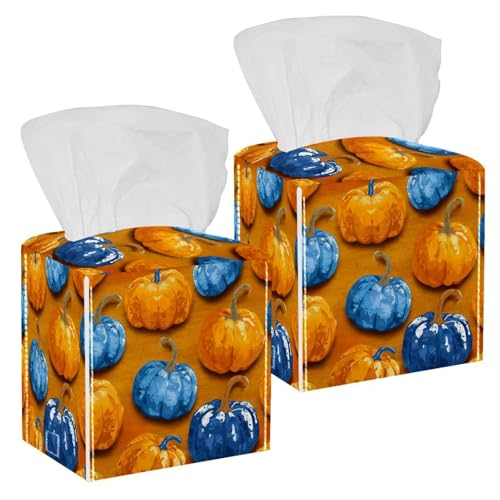 Boîte à mouchoirs en cuir chic avec citrouilles lumineuses décoratives