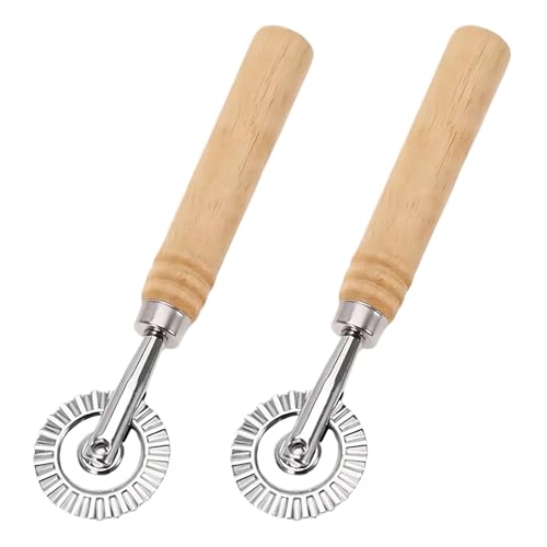 Menuy 2 Ruedas De Masa, Grado De Separación Ondulada, Rueda Dentada, Pequeño Rollo Con Mango De Madera, Adecuado Para La Preparación De Pasta Y Pasteles En La Cocina Doméstica