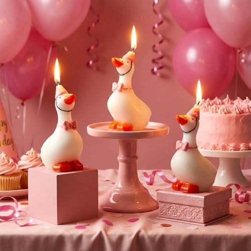 Conelist 3 Pcs Silly Goose Birthday Candles Cute Goose Candles with Top Hat & Pink Bow Cake Topper Decorations for Birthday Party Festive Celebrations