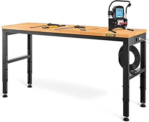 VEVOR Banco de Trabajo de Altura Ajustable 72-97 cm para Taller Escritorio de Tablón de Roble 135 x