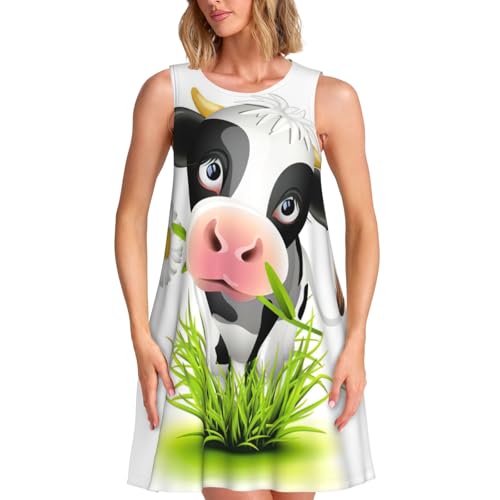 Robe t-shirt ample pour femme à motif vache, tenue de plage légère et décontractée avec poches