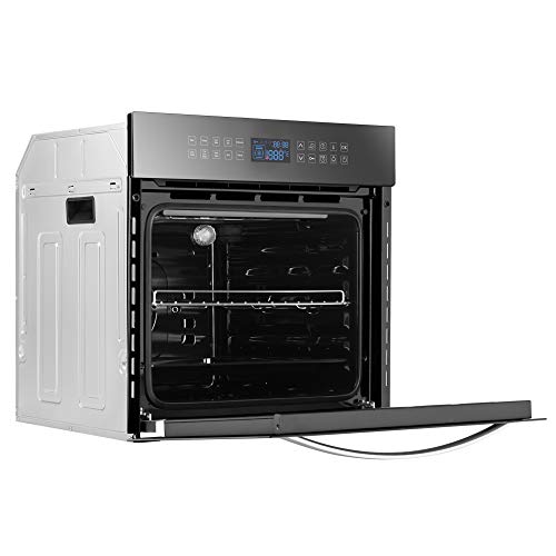 Empava 24" Electric Single Wall Ovens Convection Fan 10 Cooking Functions Deluxe 360° Rotisserie With Sensitive Touch Control In Silver Mirror Glass Empv-Eoc17, Wob14, Stainless-Steel #TOP3