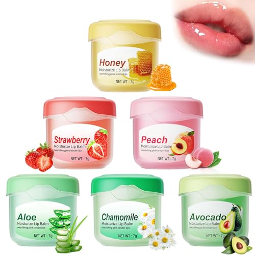 6 Stück Fruit Lippenbalsam - Fruity Lippenpflege Set - Lip Balm - Lippenmaske Overnight - Feuchtigkeits Lipgloss Set - Lip Mask für Teenager Mädchen Geschenke,Trockene Lippen Reduzieren Lippenpeeling
