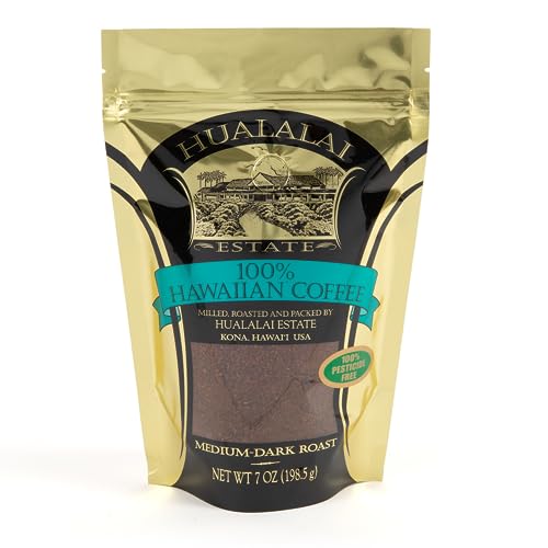100% Hawaiian Coffee - Medium Dark Roast by Hualalai Estate - 7 oz Premium Ground Hawaiian Kona Coffee