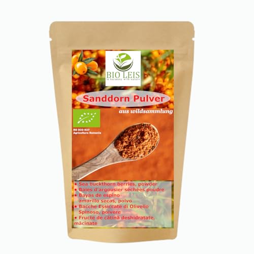 Sanddornpulver BIO 200 g I 100% Natürlich I Fruchtpulver aus Sanddornbeeren I aus kontrolierter Wildsammlung I Bio Leis