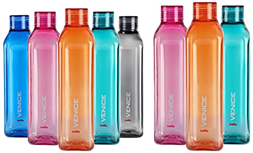 Image of Cello Venice Plastic Bottle Set, 1 Litre, Set of 5, Assorted & Venice Plastic Water Bottle Set, 1 Litre, Set of 3, Assorted Combo