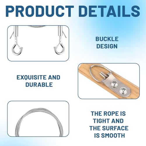 2 Stück Edelstahl Drahtseil Aufhängung Stahlseil, Drahtseil mit Ösen 1M × 1,5mm mit Haken und schrauben Bis 50KG, Stahlseil mit Ösen für Gardinen Bilder Lampe