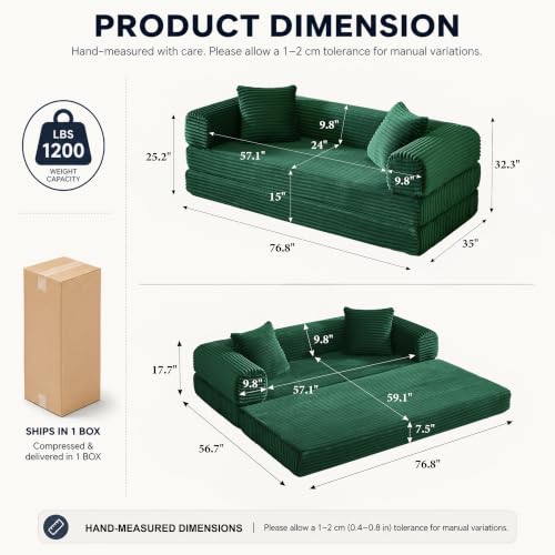 Image of AUGOP Futon Sofa Bed Boneless Couch for Living Room,Pull Out Couch with Sleeper Sofa,Day Bed Couch with Storage Pocket,Removable Corduroy with 2 Pillow