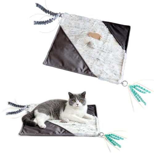 Cat Crinkle Mat with Mouse Toy,14x16" Interactive Cats Play Mat with Catnip by Furphoria - Used condition - US$16.71