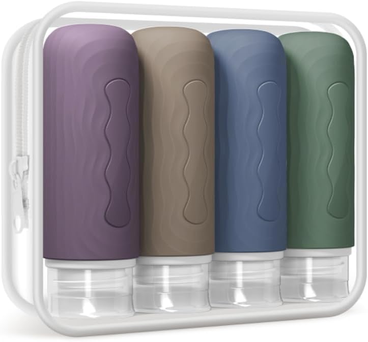 Yinke Travel Silicone Bottles for Toiletries, TSA Approved 3oz Travel Size Containers and BPA Free Leak Proof Silicone Squeezable, Refillable Travel Accessories for Shampoo Conditioner Lotion(4 Pack)