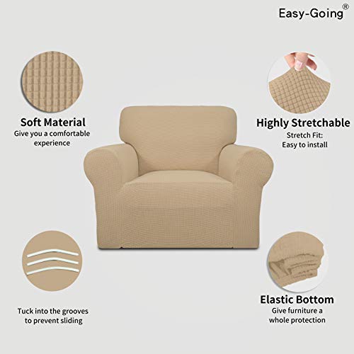 Image of Easy-Going Stretch Chair Sofa Slipcover 1-Piece Couch Sofa Cover Furniture Protector Soft with Elastic Bottom for Kids, Pet. Spandex Jacquard Fabric Small Checks (Chair, Sand)